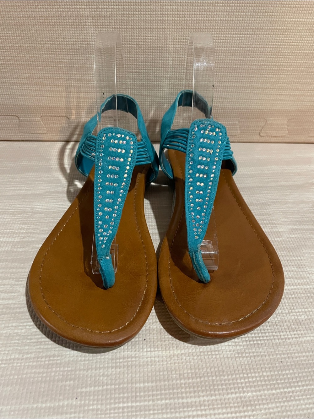 Arizona Jean Company Turquoise T-Strap Rhinestone Slingback Sandals